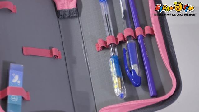 Пенал JUNGER с рисунком котенок с бантиком один отдел серо-розовый смотреть онлайн