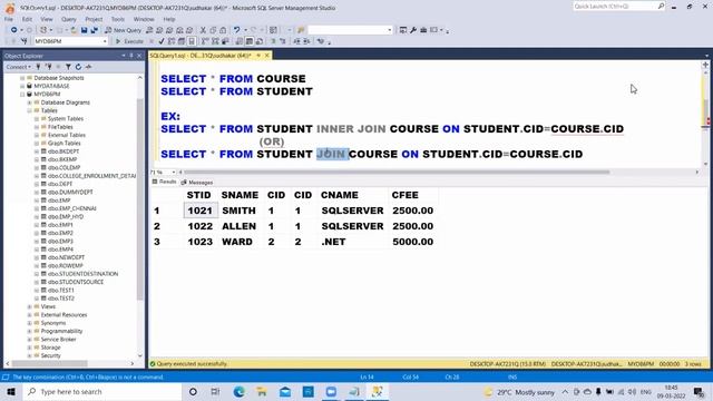 Inner join & equti Join MS SQL Server -9March@2022 смотреть онлайн