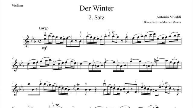 A. Vivaldi - Winter (Largo) - The Four Seasons | violin sheet music | piano accompaniment смотреть онлайн