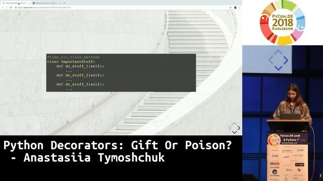 PyCon.DE 2018: Python Decorators: Gift Or Poison? - Anastasiia Tymoshchuk смотреть онлайн