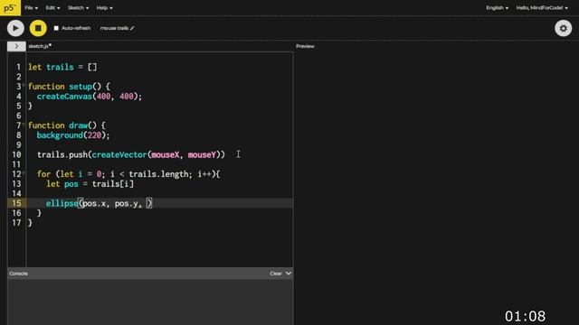 p5.js | Mouse Trail (Quick code) смотреть онлайн