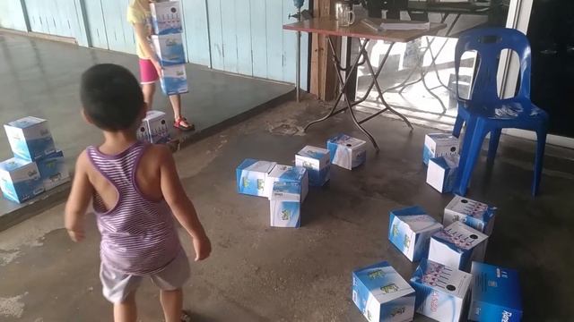 naughty boy playing paper box tower game with sister смотреть онлайн