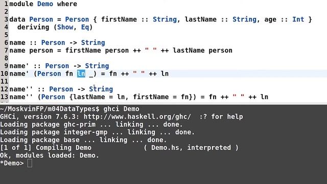 Haskell для начинающих - #96 урок. Синтаксис записей и сопоставление с образцом смотреть онлайн