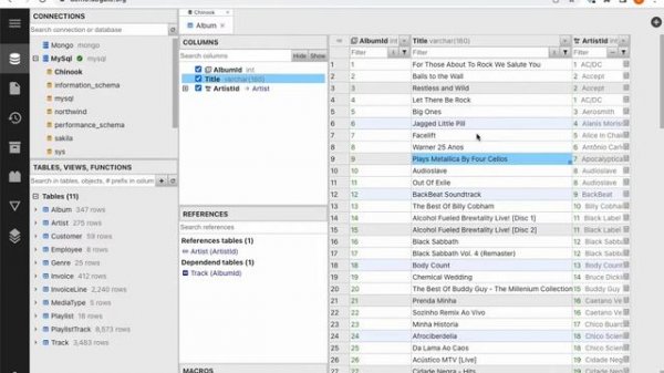 DbGate tables vs perspectives