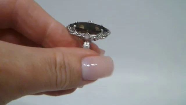 Кольцо с натуральным раухтопазом 7.7 ct (дымчатый кварц) и белым топазом Размер 18 Серебро 925 смотреть онлайн