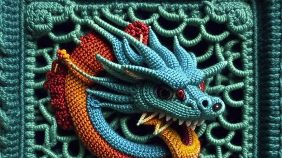 Вязаные квадратные мотивы с ДРАКОНАМИ от нейросети. ВЯЗАНИЕ. смотреть онлайн