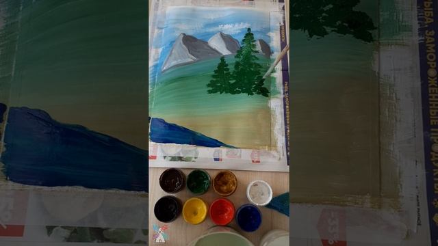 Горы с водопадом. Правополушарное рисование. смотреть онлайн