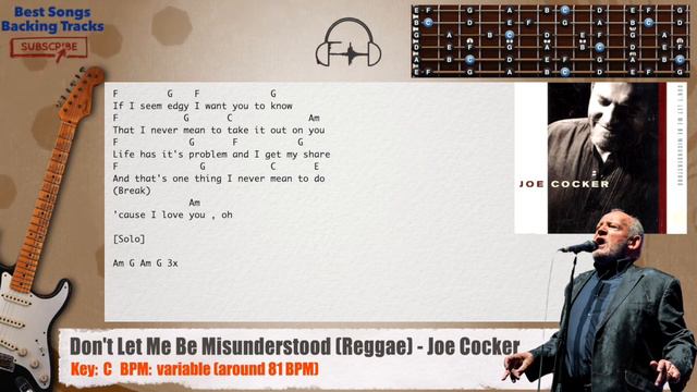🎸 Don't Let Me Be Misunderstood (Reggae) - Joe Cocker Guitar Backing Track with chords and lyrics смотреть онлайн