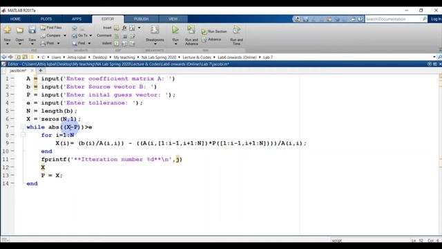 Jacobi Method MATLAB code using WHILE loop смотреть онлайн