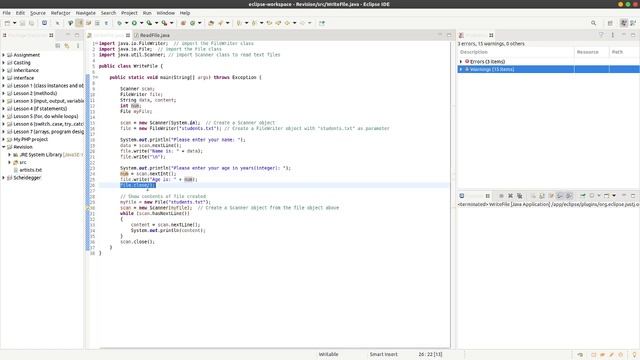 Creating and writing to a text file using Java смотреть онлайн
