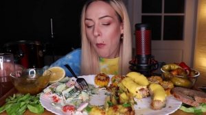 MUKBANG | Купаты с сыром, салат, картофель | Sausages with cheese, salad, potatoes не ASMR