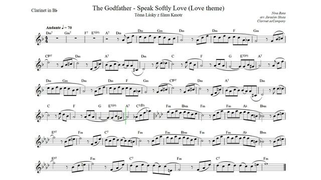 Nino Rota - Speak Softly Love | Godfather | Love theme | Backing track for clarinet and sheet music смотреть онлайн