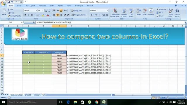 Excel: Compare Two Columns смотреть онлайн