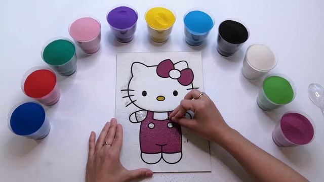 sand painting Hello Kitty/How to coloring Hello Kitty/цветной песок/learn colors/хеллоу китти смотреть онлайн