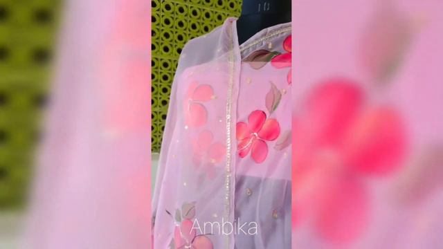 😍Handpainted party wear saree | Handpainted chiffon saree | Pink Chiffon Saree💗🎨🖌️✨ смотреть онлайн