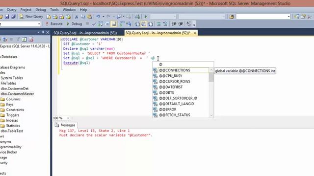 MS SQL 2013 - How to fix error Must declare the scalar variable смотреть онлайн