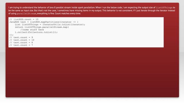 Using Java 8 parallelStream inside Spark mapParitions смотреть онлайн