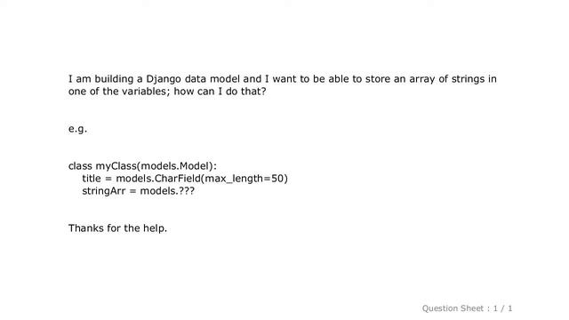 Django : How can I store an array of strings in a Django model? смотреть онлайн