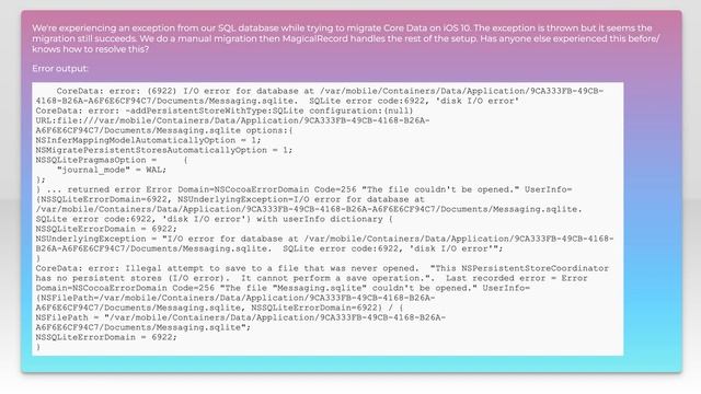 iOS 10 Core Data Exception Code error: (6922) смотреть онлайн