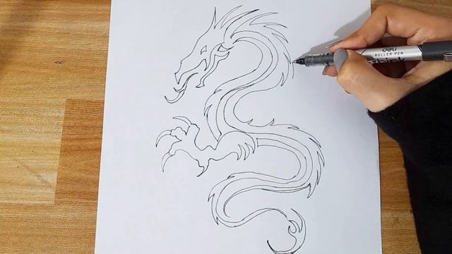 How to draw a dragon easy step by step || Tribal dragon tattoo смотреть онлайн