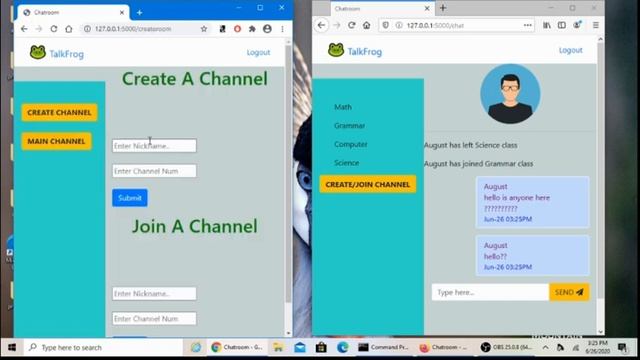 Chat Application using FLASK and SOCKET.IO using two separate open browsers - Chrome and Firefox смотреть онлайн