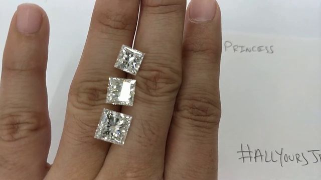 Princess cut diamond 3 4 5 CT size compare on fingers смотреть онлайн