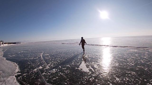 Baikal Ice And A Beautiful Ice Skating Girl 2K 60FPS GoPro 7 White