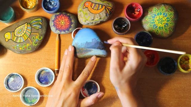 Роспись камне.Рисуем природу на камне. Painting a stone. Draw nature on the stone. смотреть онлайн