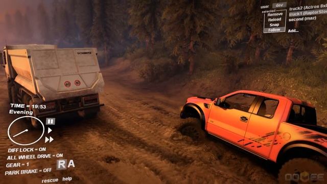 SpinTires 2013 Ford F-150 SVT Raptor e Mercedes-Benz Actros смотреть онлайн