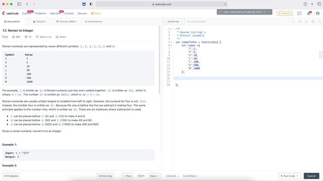 Convert Roman numeral to Integer - LeetCode Interview Coding Challenge Java Script смотреть онлайн