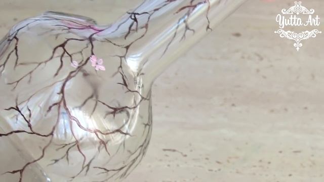 Декор бутылки. Как нарисовать ветку сакуры. Мастер-класс от Ютты Арт смотреть онлайн