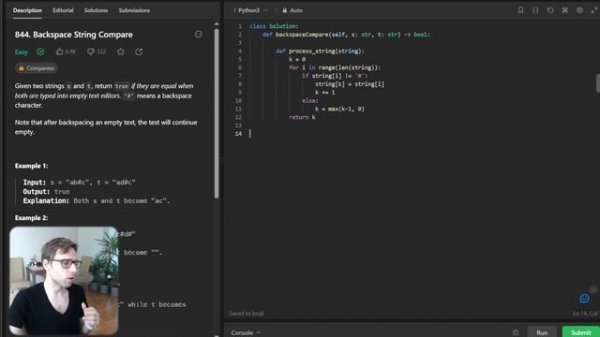 Mastering 844. Backspace String Compare | Live Coding Session with Python & Two Pointers