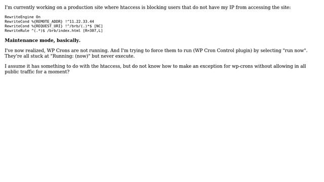 Wordpress: Temporary .htaccess blocking is disabling WP Crons from running? смотреть онлайн