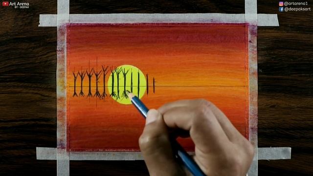 Guitar Landscape Drawing for beginners with Oil Pastels - step by step смотреть онлайн