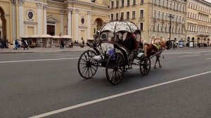 Карета с лошадкой на Невском проспекте в Санкт-Петербурге...