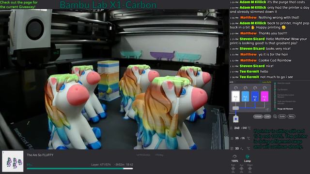Multicolor Powder Puff Unicorn printed on the Bambu Lab X1-Carbon (LIVE Stream) смотреть онлайн