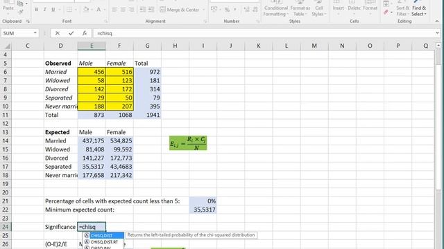 Excel - Pearson chi square test of independence смотреть онлайн