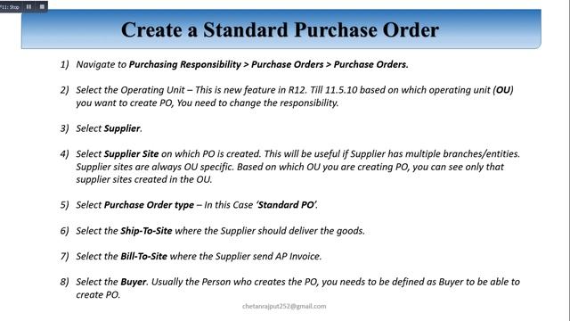 Oracle Purchase Order Functional Process EBS R12 смотреть онлайн