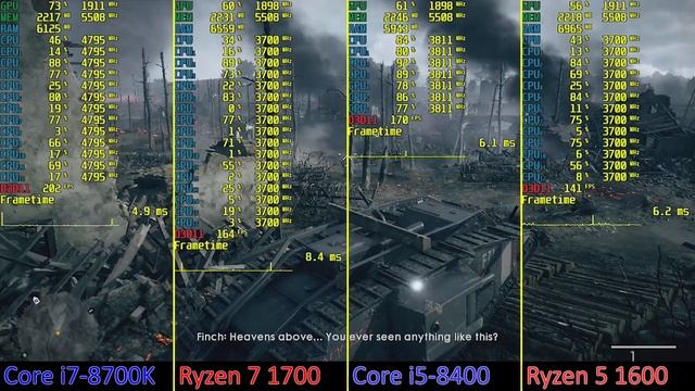 [720p Ultra] Battlefield 1 i7-8700K vs Ryzen 1700 vs i5-8400 vs Ryzen 1600 смотреть онлайн