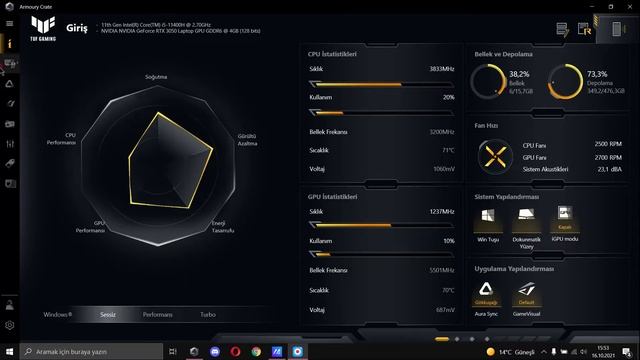 Asus Tuf f15 Fx506-HCB modeli kullanıcı deneyimi ve Asus'un Arayüz programları tanıtımı смотреть онлайн