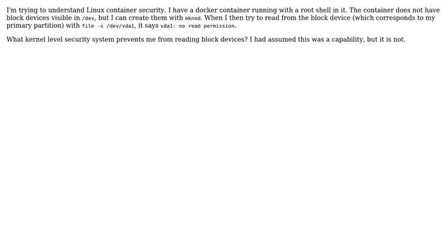 Unix & Linux: How does docker prevent root from reading from block device? смотреть онлайн