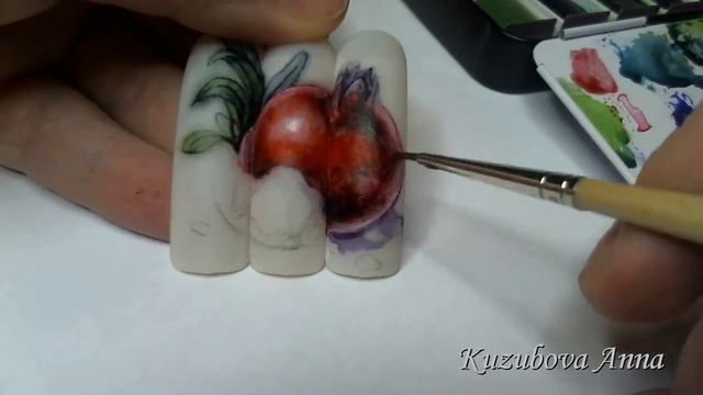 РИСУЕМ ГРАНАТ НА НОГТЯХ/ГРАНАТ/ФРУКТЫ НА НОГТЯХ/ДИЗАЙН НОГТЕЙ/Nail art painting смотреть онлайн