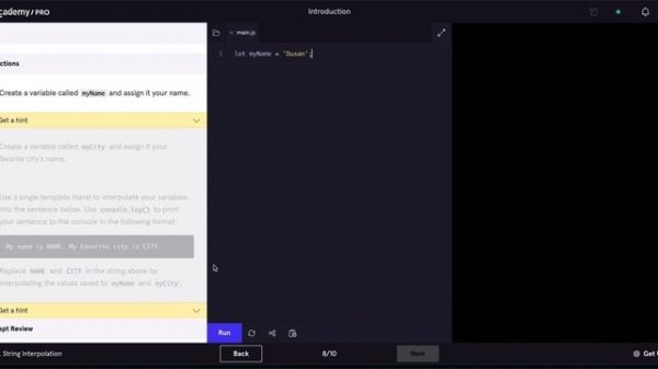 Crushing Codecademy PRO WEB DEVELOPMENT career path Challenge - String Interpolation