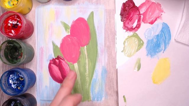 Как нарисовать цветы на 8 марта. Рисуем тюльпаны гуашью смотреть онлайн