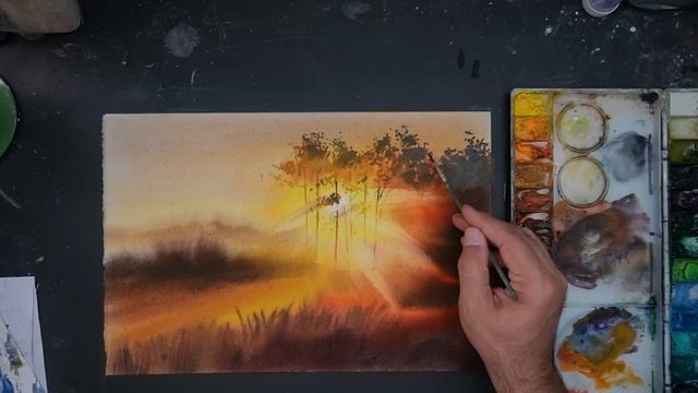 Watercolor Sunrise on in the forest смотреть онлайн