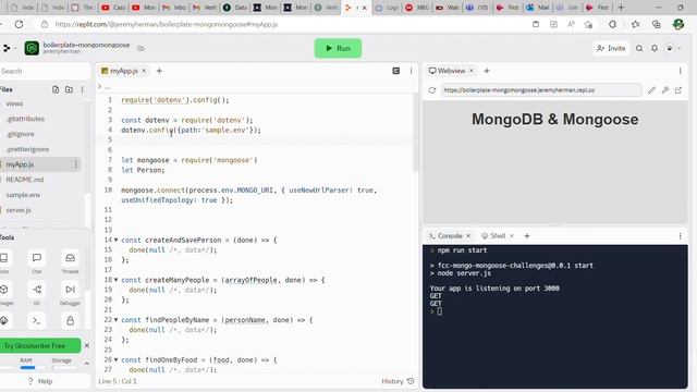 MongoDB and Mongoose Install and Set Up Mongoose Learn freeCodeCamp Part One Back End and API смотреть онлайн