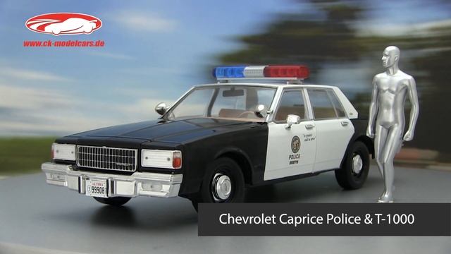Ck-modelcars-video: Chevrolet Caprice Police & T-1000 Android-Figur Terminator 2 1:18 Greenlight
