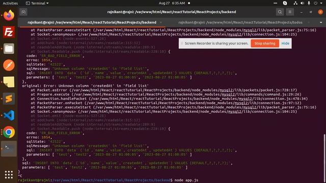 sqlMessage: "Unknown column 'createdAt' in 'field list смотреть онлайн
