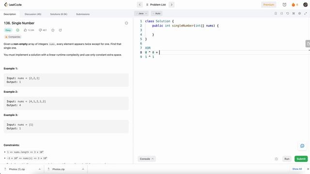 Leetcode 136 Single Number (Java) - O(1) Space 100% смотреть онлайн