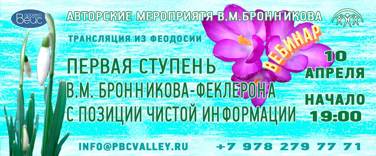 10.04.2020 Вебинар «Первая ступень В.М. Бронникова-Феклерона с позиции Чистой Информации» смотреть онлайн